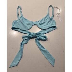 Lalaleo Size Medium Swim Blue Underwire Bow Back Bikini Top Sexy Swim Coastal